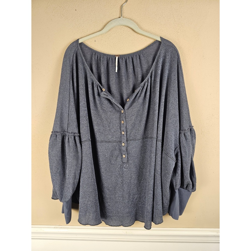 Free People Womens Blue Poppy Seed Oversized‎ Marla Henley Tunic Top Medium
